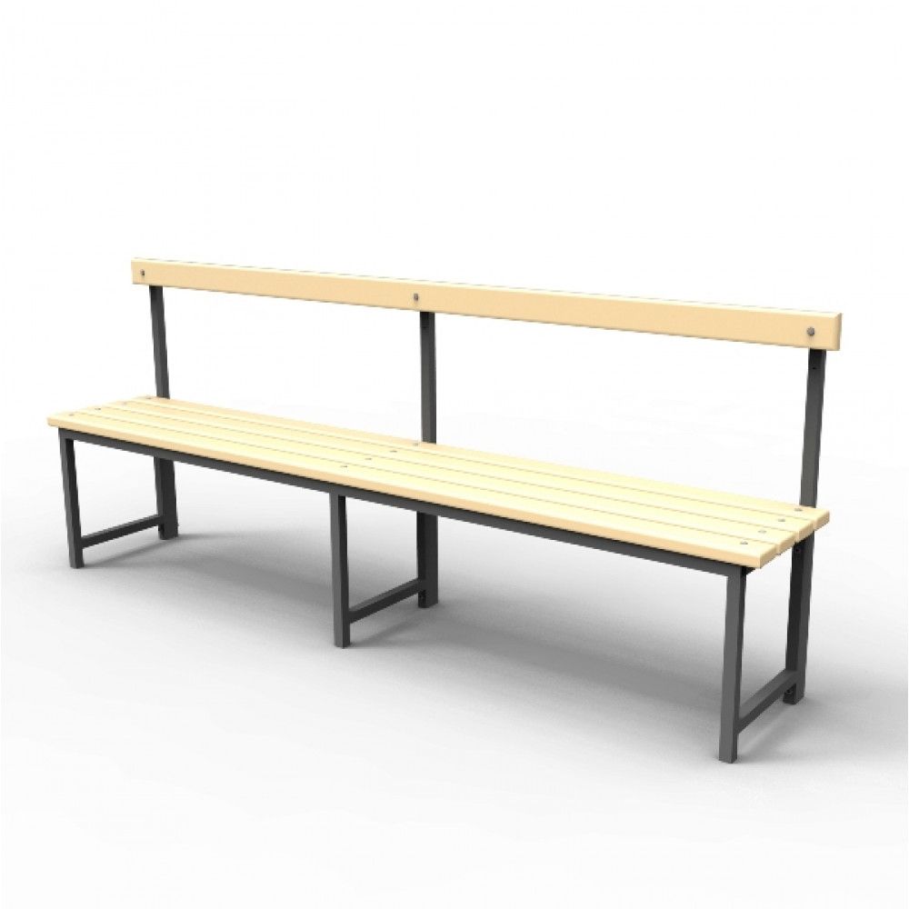 Скамейка для раздевалок со спинкой (пластик 20 мм) 150x33,5х80см SRS 150/40/80