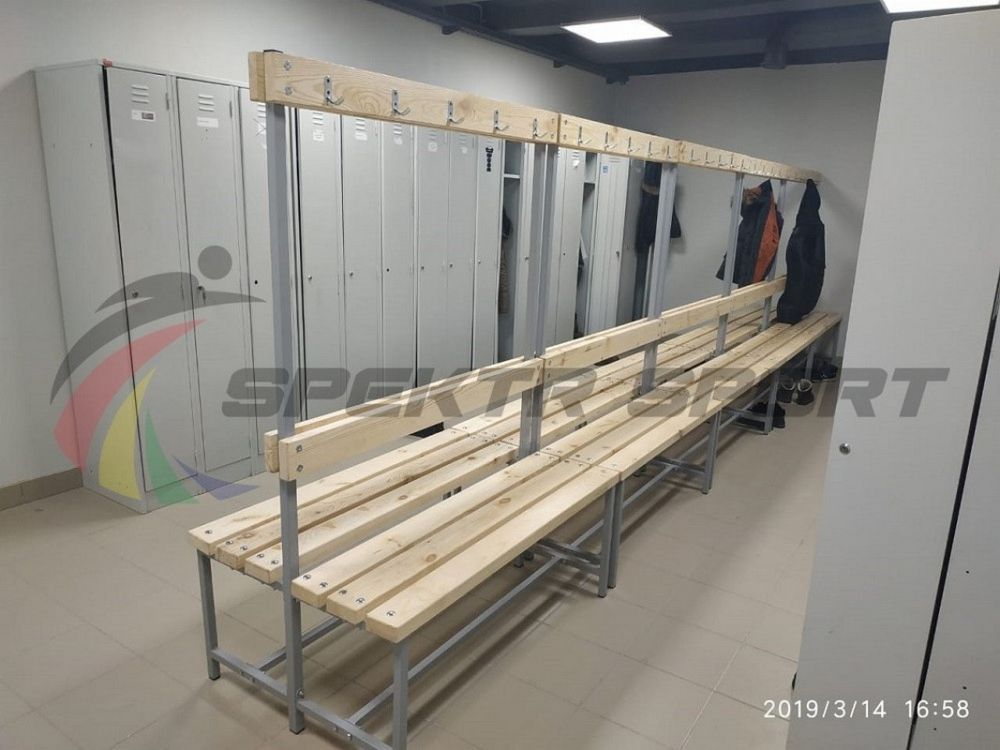 Скамейка с вешалкой для раздевалок двухсторонняя, 200 см разборная Pioner A17236
